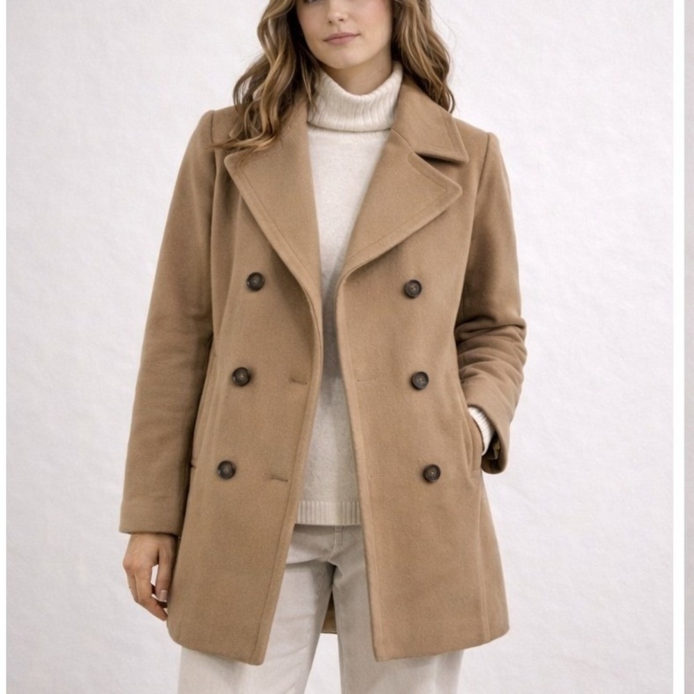 FLEURETTE Loro Piana 100% Wool Peacoat Camel Tan Size 6 Made in‎ USA Luxury